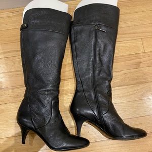 Calvin Klein Black Leather Tall Boots With Heel